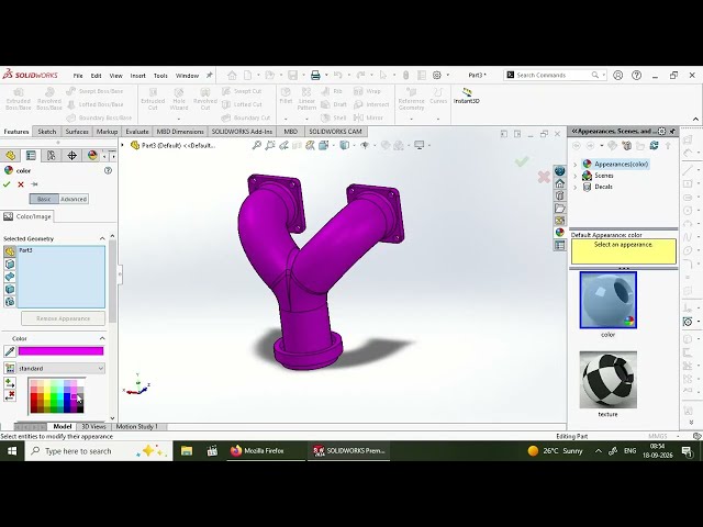 SolidWorks 3D Pipe Fitting Design | Y Branch Pipe Tutorial | Extrude, Sweep, Shell