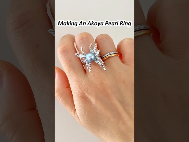 Natural Blue Akoya Pearl on A Silver Butterfly Ring 🦋 ❄️