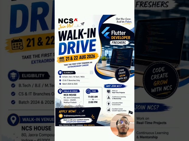 Flutter Developer Freshers Hiring 2026 | Indore | 0–1 Year | Nenosystems #indore #jobs #itjobs