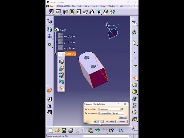 Tritangent Fillet in CATIA V5 | Advanced Edge Fillet #shorts