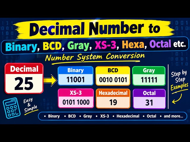 conversion of Decimal number to Binary, BCD, Gray, XS-3, Hexa, Octal Number | digital electronics