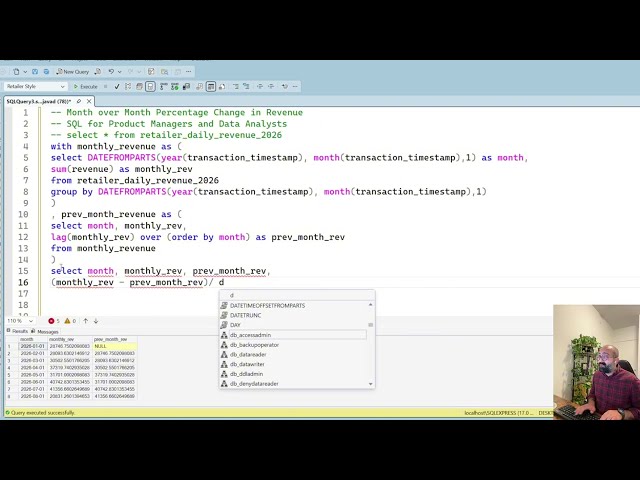 Month Over Month Change in Revenue; SQL Lessons