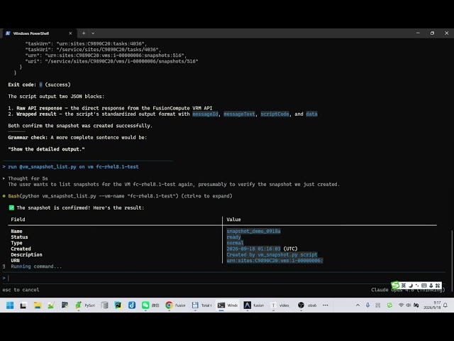 AI agent onHuawei FusionCompute VM snapshot