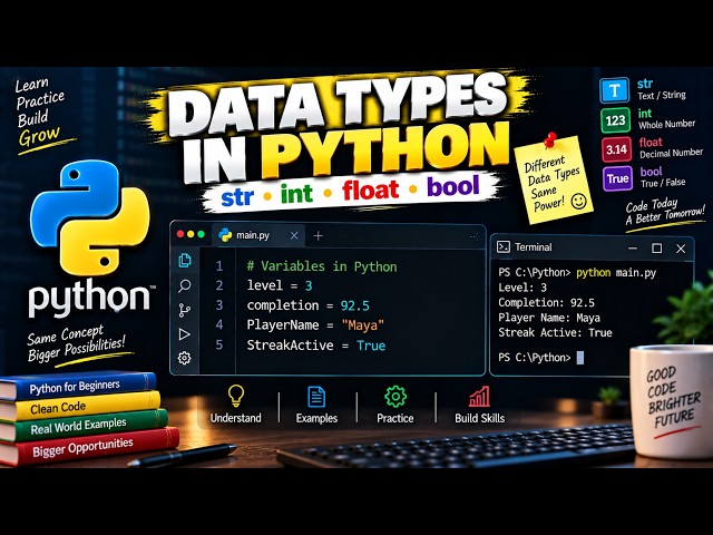Python Data Types Explained | int, float, str, bool | Python for Beginners #5