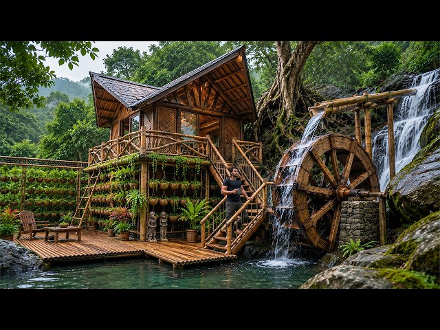 Start to Finish: I Built a Luxury Wooden House in the Wilderness | Water Wheel & Hanging Gardens