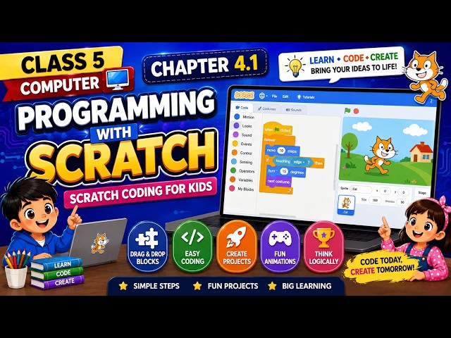 Class 5 Computer Chapter 4.1 | Programming with Scratch | Scratch Coding for Kids