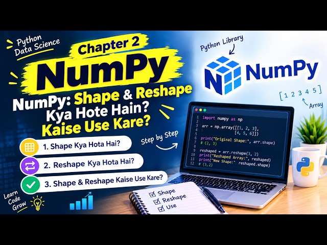 NumPy Chapter 2: Shape & Reshape Kya Hote Hain? | Kaise Use Kare? | Python NumPy Tutorial