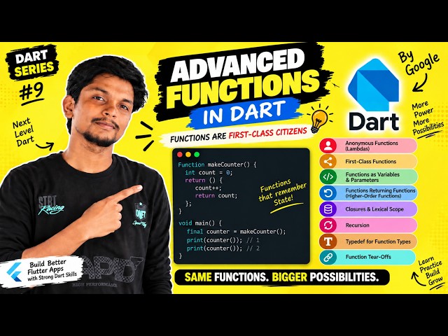 Advanced Functions in Dart | Closures, Higher-Order Functions, Recursion & Typedefs | Dart #9