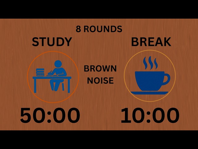 50/10 Pomodoro Timer With brown Noise | 8 Hour Of Focus timer & ADHD✨ | 8 Hour Study With Me