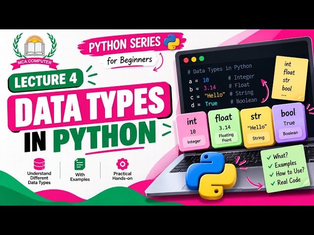 Python Tutorial for Beginners in Hindi | Data Types in Python | Lecture 4 | MCA Computer Academy