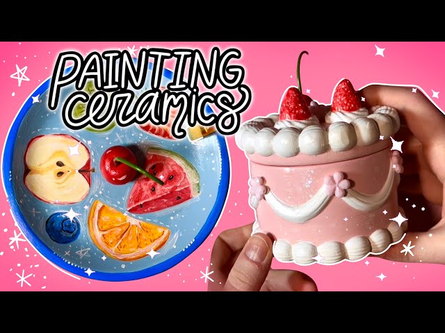 painting on ceramics 🍰🍒 make a fake cake + trinket dish with me 