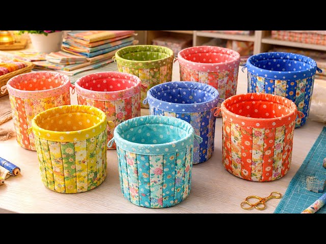 Patchwork Fabric Basket DIY | Easy Sewing from Fabric Scraps (Cosmetic Organizer)