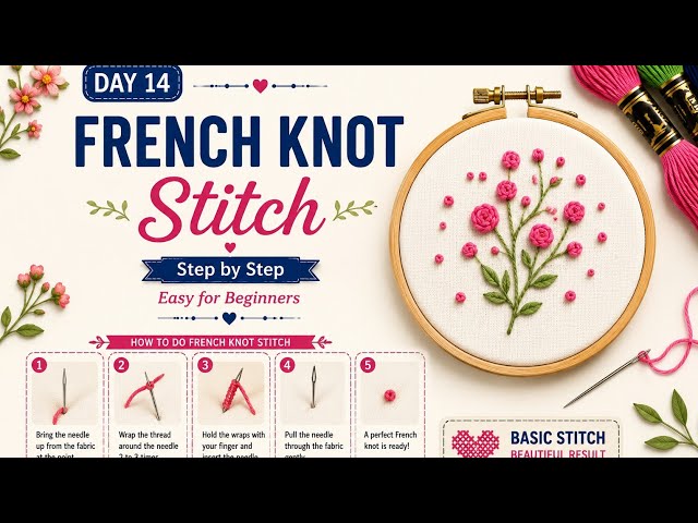 🧵 French Knot Stitch Kaise Banaye? | Easy Embroidery Tutorial for Beginners . #EmbroideryTutorial