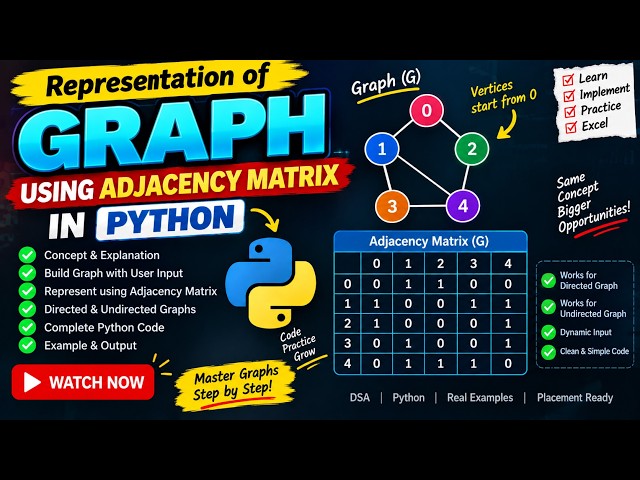 Graph Representation Using Adjacency Matrix in Python 🔥 | Complete Implementation | DSA