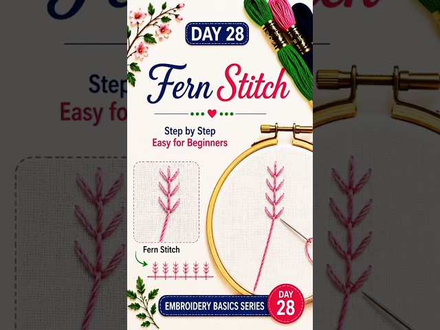 🌿 Fern Stitch Embroidery | Beautiful & Easy Stitching Tutorial 🧵✨  #HandEmbroidery  #EmbroideryArt