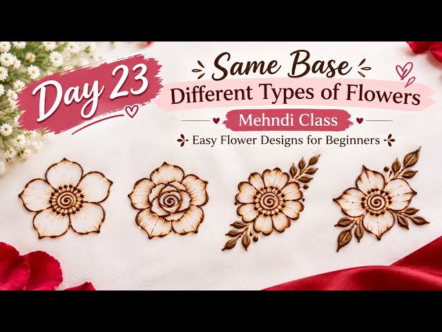 🌸 Same Base, Different Types of Flowers | Mehndi Class Day 23 | Easy Flower Designs for Beginners