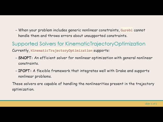 Does KinematicTrajectoryOptimization Support the Gurobi Solver?