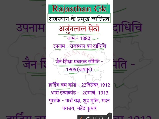 राजस्थान के प्रमुख व्यक्तित्व - अर्जुनलाल सेठी #4thgrade_rajasthan #gk #4thgrade2025 #rajgk