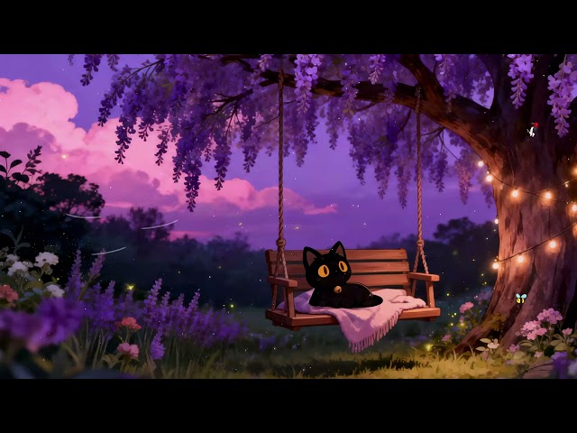 Moonlit Flower Garden 🐈 Lofi Cat | Chill Lofi Music [Swing Breeze & Peaceful Nature]