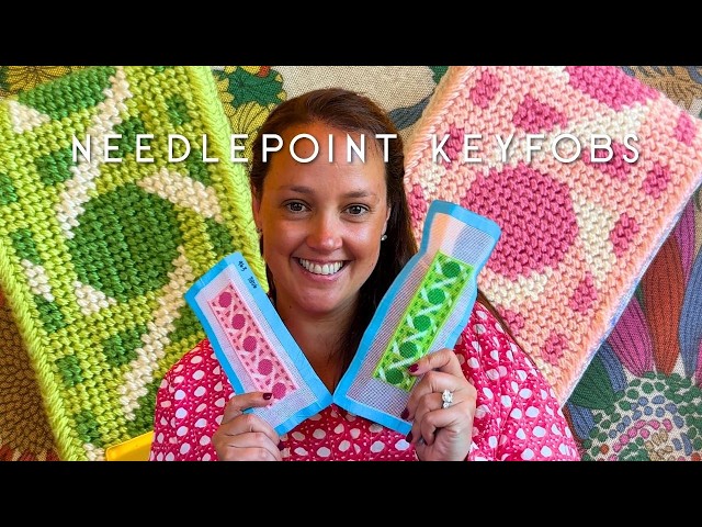 DIY Needlepoint Keyfobs: Experimenting self finishing with Interlock VS Mono canvas