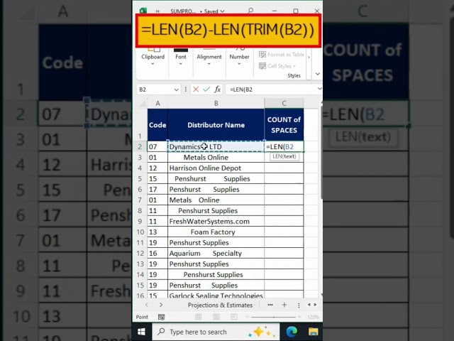 How to Count Extraneous Leading & Trailing Spaces in Excel