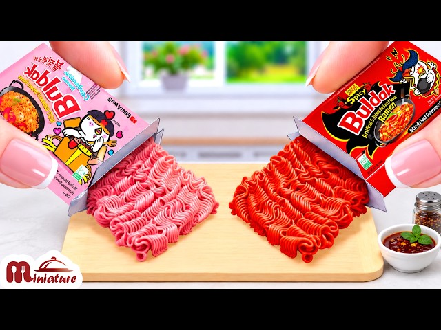 🔥 Best Korean Food | How To Make Pink Buldak vs Spicy Buldak Noodles | ASMR Cooking Mini Food