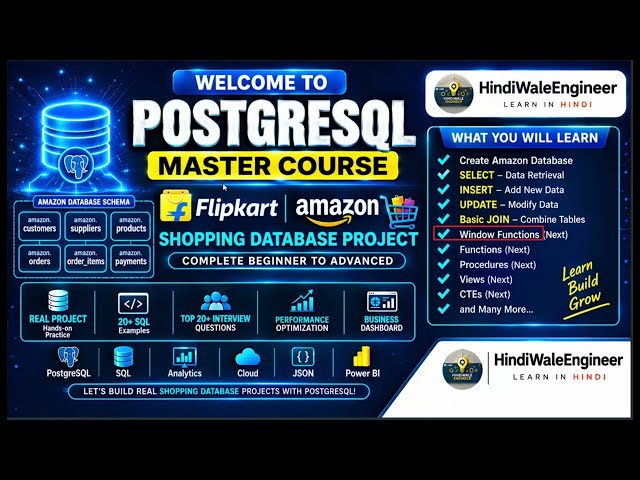PostgreSQL Window Functions Tutorial Database | Part 9 | ROW_NUMBER, RANK, DENSE_RANK, LAG & LEA