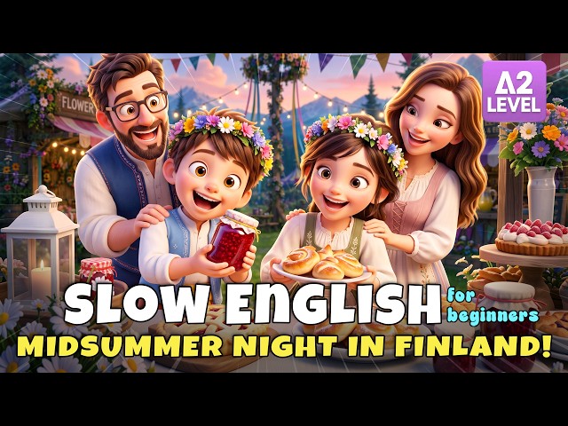 Leo's Family Visits Finland and Joins the Midsummer Celebration! | Slow English Listening (A2)