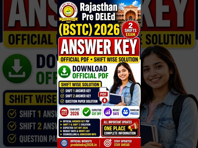 Rajasthan Pre DElEd (BSTC) Answer Key 2026 | BSTC 2026 Answer key