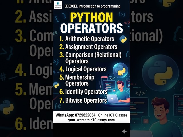 What are the 7 types of operators in Python?  Explained : A Complete Student Guide #edexcel #ict #lk