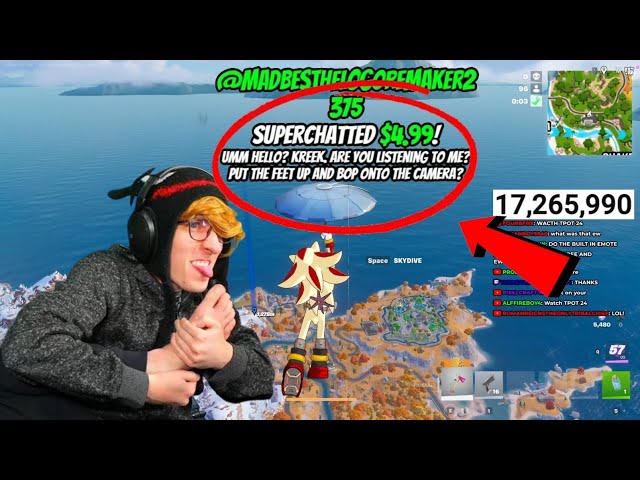 KreekCraft Leaks His Feet After Losing a Fortnite Match 
