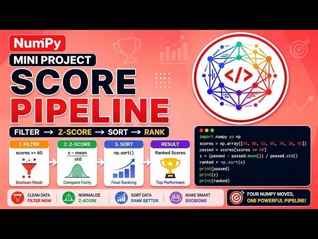 NumPy Score Pipeline Project - Boolean Masking, Z-Score & Sorting Explained - Py
