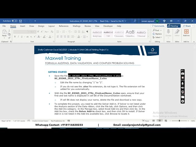 Shelly Cashman Excel 365/2021 | Module 9: SAM Critical Thinking Project 1c Maxwell Training