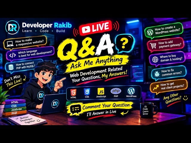 🔥 WEB DEVELOPMENT LIVE Q&A | Your Questions, My Answers | HTML CSS JS PHP | Developer Rakib