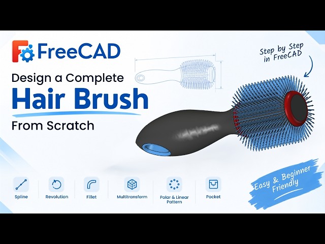 How to Design a Hair Brush in FreeCAD | Step-by-Step 3D Modeling Tutorial