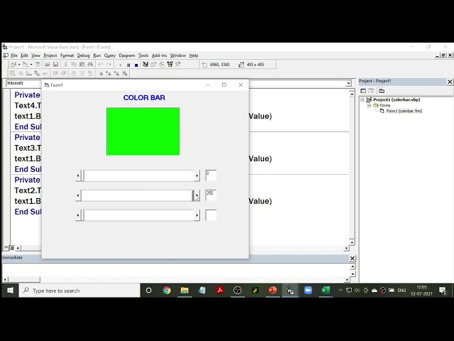 Program ColorBar to demonstrate Horizontal Scrollbar in VB