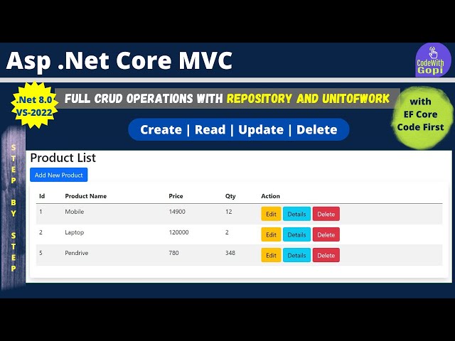 🔄 Unit of Work and Repository Pattern in ASP.NET Core – CRUD Operations with .NET Core