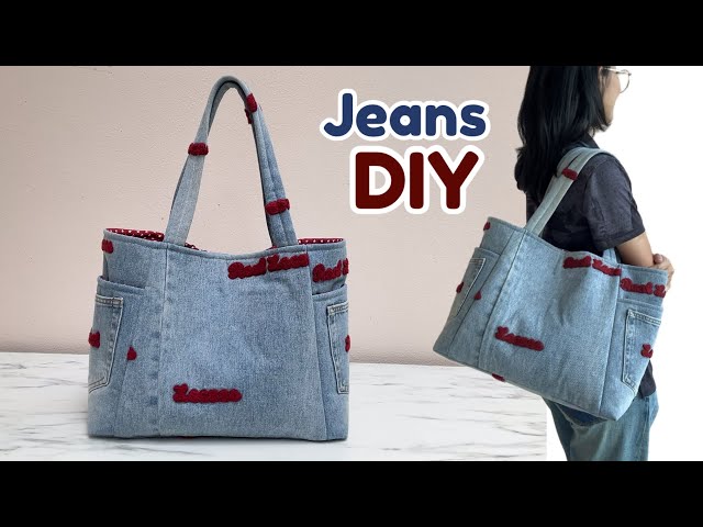 I transform old jeans into beautiful tote bag tutorial,  How to sew Denim Shoulder Bag patterns