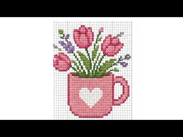 🌸 Beautiful Cross Stitch Flower Pot Design | Easy & Cute Embroidery Pattern | Step by Step
