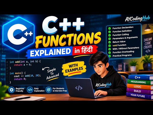 C++ Functions Explained🔥 | Functions in C++ | Parameters, Return Value & Types | AYCodingHub
