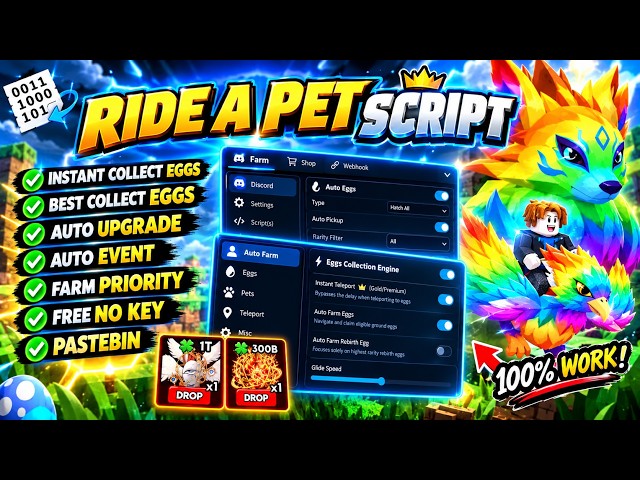 RIDE A PET SCRIPT UPDATE! 🦅 INSTANT COLLECT EGGS, AUTO FARM & AUTO EVENT | FREE NO KEY!