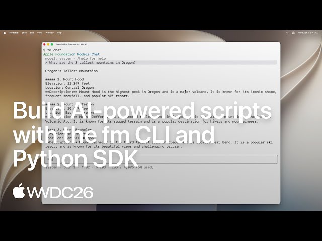 WWDC26: Build AI-powered scripts with the fm CLI and Python SDK | Apple