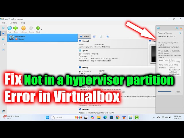 How to fix not in a hypervisor partition error
