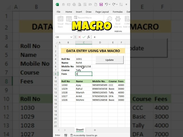 Data entry using VBA Macro #shorts #ytshorts #excel #excelshorts