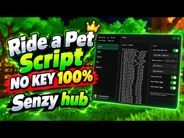 🐶 Ride a Pet Script - Auto Farm Eggs , Auto Hatch , Auto Place , Shop , Rebirth , etc..  | NEW 2026!