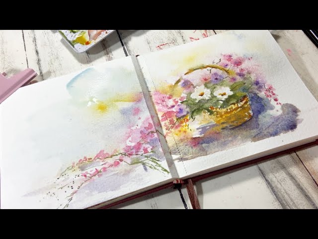 Loose Watercolor Flower Basket for Beginners