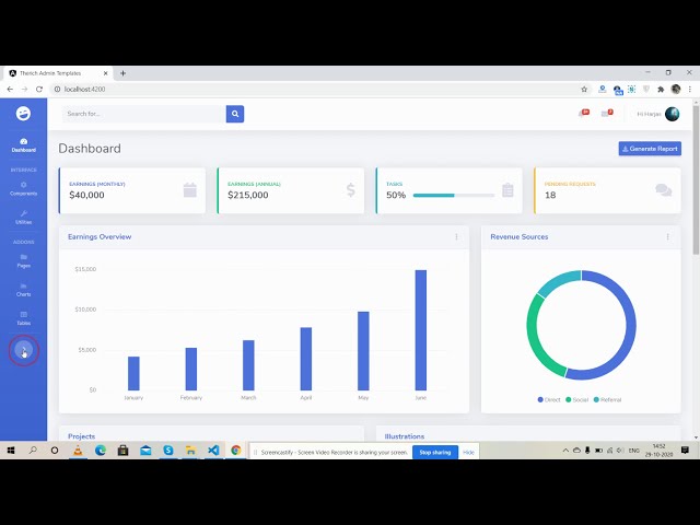 Angular 10 Admin Dashboard Template Working Example