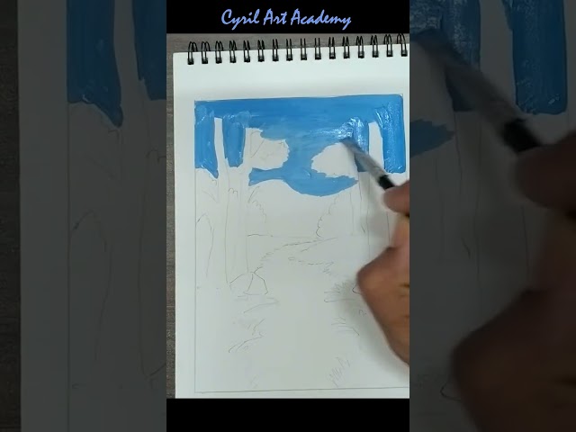 Nature scenery painting with Gouache color_Part01 | Gouache color painting  #painting #art #drawing