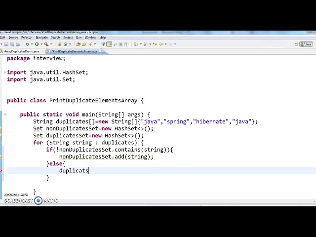 Write java program to find duplicate elements in array in java