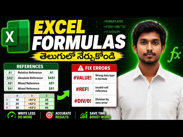 Excel Formulas Full Guide: Operators, Cell References & Error Fix (Beginner to Advanced)